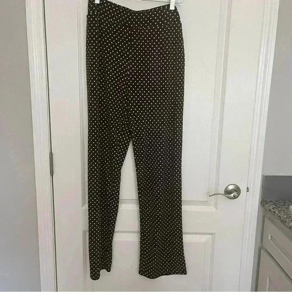 Susan Graver Full Elastic Waist Pants | Brown with White Polka Dots - Picture 1 of 6
